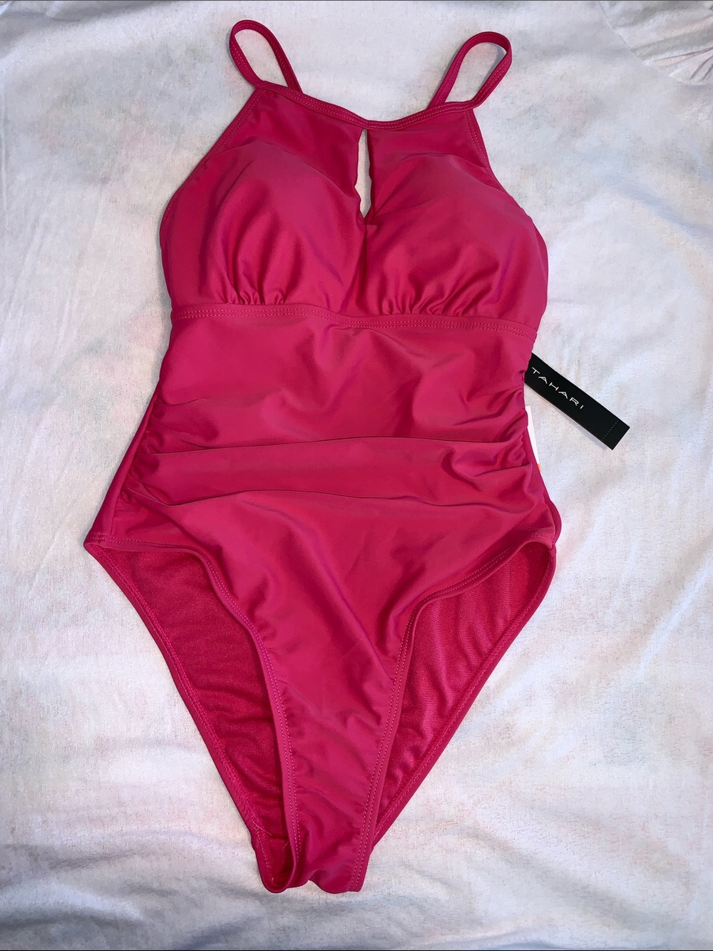 Tahari Bright Pink One-Piece Swimsuit with Front Keyhole